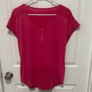 Women's Pink Lace Sleeve Top